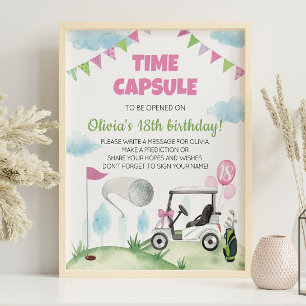 Pink Girl Golf Geburtstag Time Kapsel Zeichen Poster