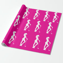 Pink Girl Golf Party Wrapping Paper Geschenkpapier
