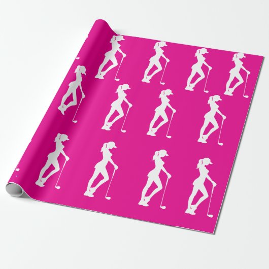 Pink Girl Golf Party Wrapping Paper Geschenkpapier (Ungerollt)