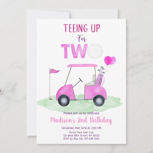 Pink Girl Golf Zweites Geburtstag Einladung (Vorderseite)