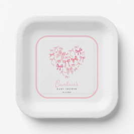 Pink Girl Heart Bow Custom Baby Dusche Pappteller