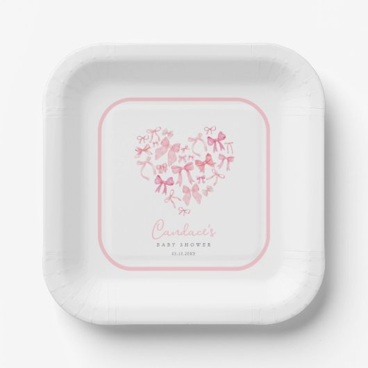 Pink Girl Heart Bow Custom Baby Dusche Pappteller (Vorderseite)
