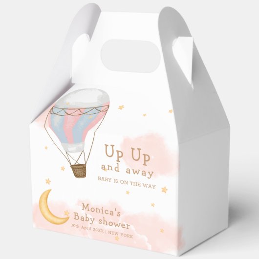 Pink Girl Hot Air Ballon Moon Star Baby Dusche Geschenkschachtel (Vorderseite)