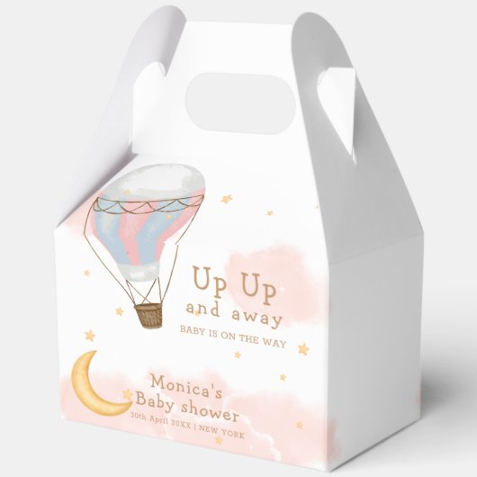 Pink Girl Hot Air Ballon Moon Star Baby Dusche Geschenkschachtel (Rückseite)