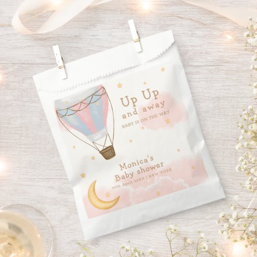 Pink Girl Hot Air Ballon Moon Star Baby Dusche Geschenktütchen (Ausgeschnitten)