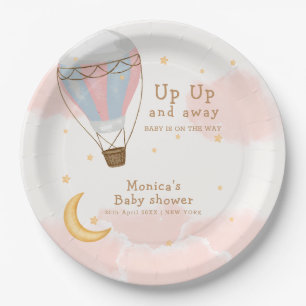 Pink Girl Hot Air Ballon Moon Star Baby Dusche Pappteller