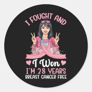 Pink Girl Ich kämpfte und gewann ich bin 28 Jahre Runder Aufkleber