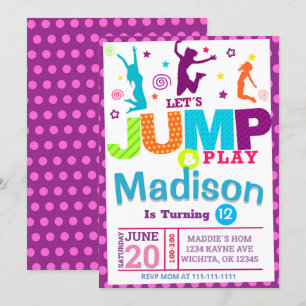PINK GIRL JUMP PARTY BIRTHDATAGE INVITATIONSTEMPLA EINLADUNG