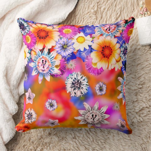 Pink Girl Künstlerisch Floral Collage Artwork Deco Kissen (Decke)