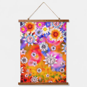 Pink Girl Künstlerisch Floral Collage Artwork Deco Wandteppich Mit Holzrahmen