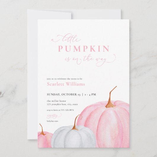 Pink Girl Little Pumpkin Baby Dusche Einladung (Vorderseite)