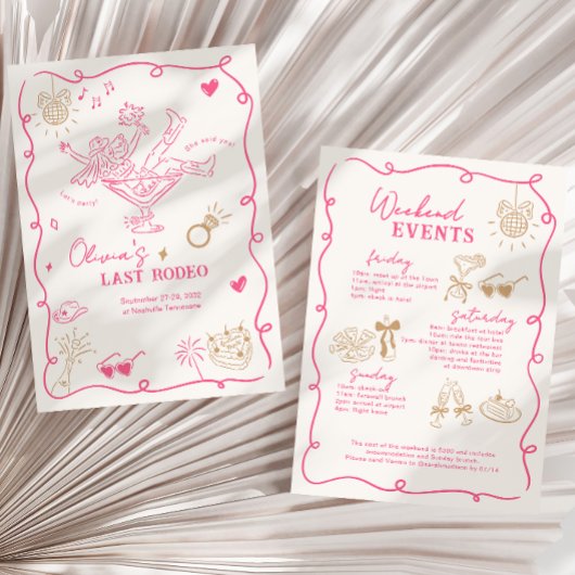 Pink Girl Martini Letztes Rodeo Wochenende Bachelo Einladung