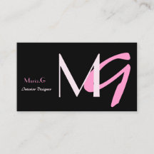 Pink Girl Monogram Business Cards