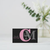 Pink Girl Monogram Business Cards Visitenkarte (Stehend Vorderseite)