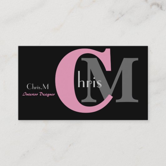Pink Girl Monogram Business Cards Visitenkarte (Vorderseite)