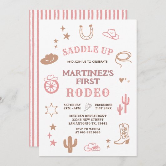 Pink Girl My First Rodeo Cowgirl Geburtstag Einladung (Vorne/Hinten)