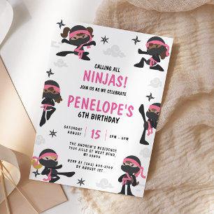 Pink Girl Ninja Warrior Karate Birthday Einladung