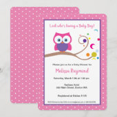Pink Girl Owl Charming Cute Expressive Eyes  Einladung (Vorne/Hinten)