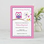 Pink Girl Owl Charming Cute Expressive Eyes  Einladung (Stehend Vorderseite)