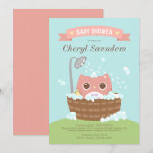 Pink Girl Owl in Holzröhre Dusche Einladung (Vorne/Hinten)