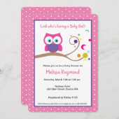 Pink Girl Owl Niedliche expressive Augen Einladung (Vorne/Hinten)