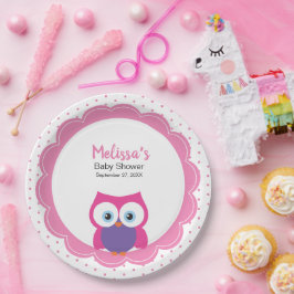 Pink Girl Owl Niedliche expressive Augen Pappteller