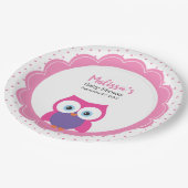 Pink Girl Owl Niedliche expressive Augen Pappteller (Schrägansicht)
