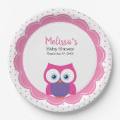 Pink Girl Owl Niedliche expressive Augen Pappteller (Vorderseite)