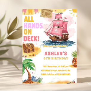Pink Girl Pirate Thema Geburtstag Einladung