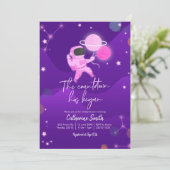 Pink Girl Planet Space Baby Dusche Einladung (Stehend Vorderseite)