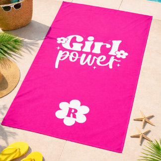 Pink Girl Power Monogram Beach Towel Strandtuch