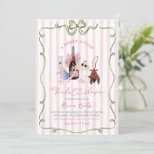 Pink Girl Quirky Stripes Christmas Bridal Shower Einladung (Stehend Vorderseite)