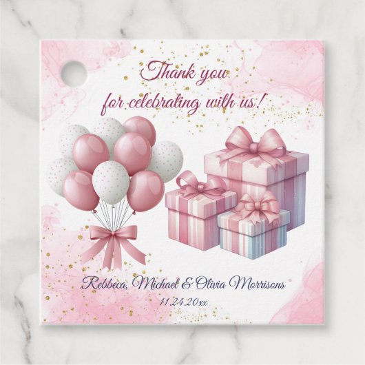 Pink Girl Rainbow Star Geburtstag Geschenkanhänger (Vorderseite)