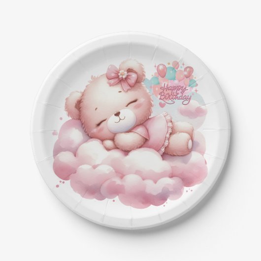 Pink Girl Rainbow Star Geburtstag Pappteller (Vorderseite)