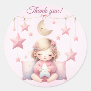 Pink Girl Rainbow Star Geburtstag Runder Aufkleber