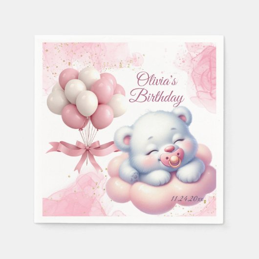 Pink Girl Rainbow Star Geburtstag Serviette (Vorderseite)