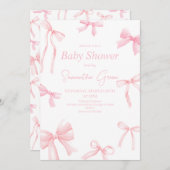 Pink Girl Ribbon Minimalistisch Baby Dusche Einladung (Vorne/Hinten)