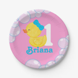 Pink Girl Rubber Duck Personalisiert Geburtstag Pappteller