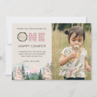 Pink Girl Rustic One Happy Camper Vielen Dank Kart