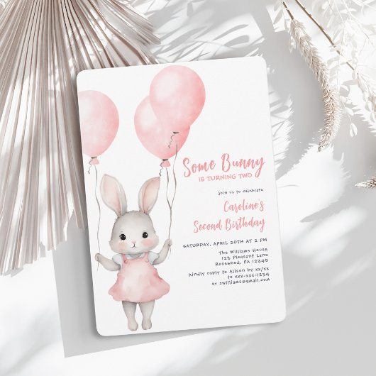 Pink Girl Second Birthday Einladung