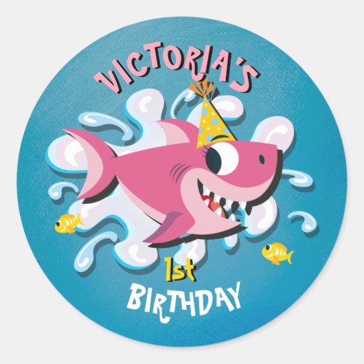 Pink Girl Shark Baby Aufkleber (Vorderseite)