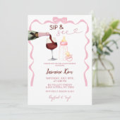 Pink Girl Sip und sehen Babydusche Einladung (Stehend Vorderseite)