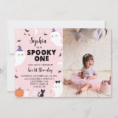 Pink Girl Spooky One Ghost 1. Geburtstag Einladung (Vorderseite)