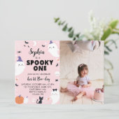 Pink Girl Spooky One Ghost 1. Geburtstag Einladung (Stehend Vorderseite)