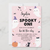 Pink Girl Spooky One Ghost Birthday Einladung (Vorderseite)