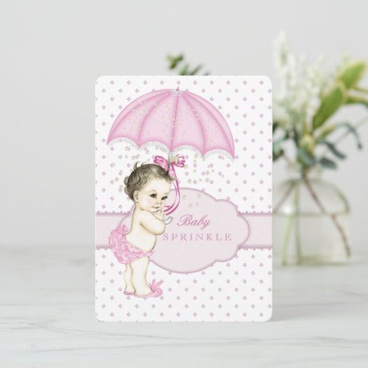 Pink Girl Sprinkle Babydusche Einladung (Stehend Vorderseite)