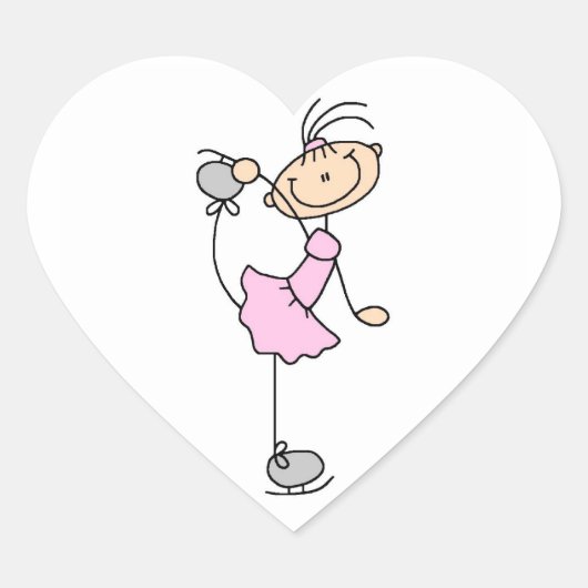 Pink Girl Strichmännchen Ice Skater Herz-Aufkleber (Vorderseite)