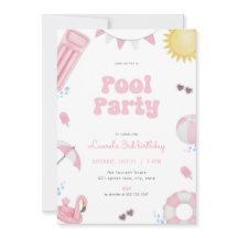 Pink Girl Summer Pool Party Geburtstagseinladung