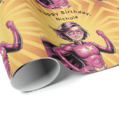Pink Girl Superhero Birthday Party Geschenkpapier (Rolleneckpunkt)