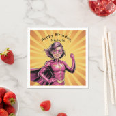 Pink Girl Superhero Birthday Party Serviette (Beispiel)
